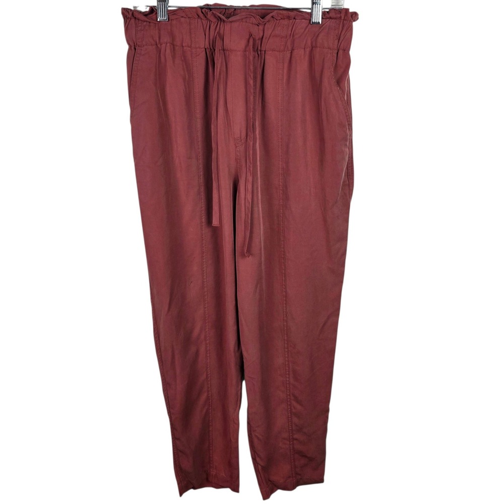A New Day Paperbag Pants Womens Medium Rust Red Excellent Lyocell Tapered Leg
